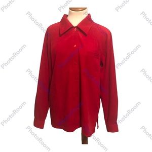 Silkland Red Blouse Womens Medium Button Down Long Sleeve